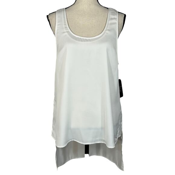 Guess Medium Bi-Level Top Sleeveless Sheer Lined Slits Rear Keyhole White Moon - Picture 1 of 10
